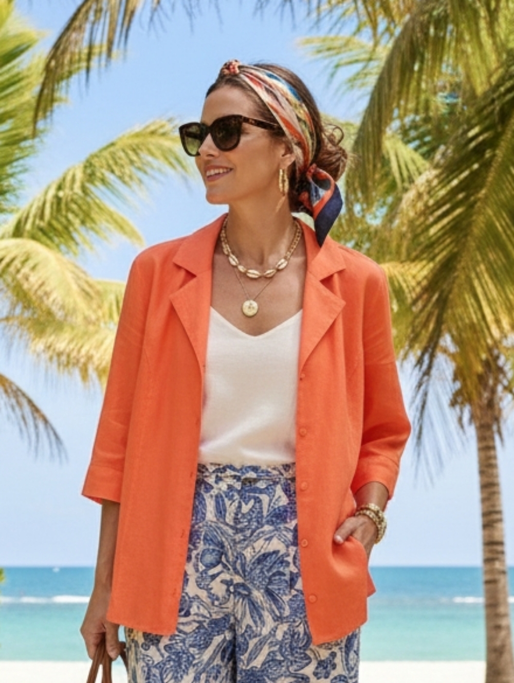 NWOT Jaclyn Smith XL Lagenlook Resortwear Beach Linen Rayon Button Down Shirt